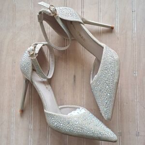 NEW Big Tree Sparkly Pointed Stilettos Gold Sparkly Iridescent Rhinestones Glam